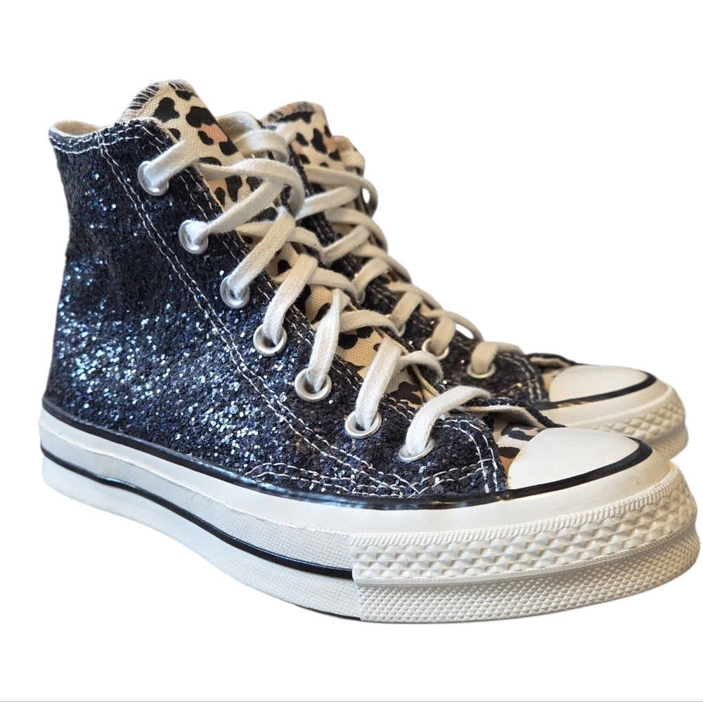 Converse Custom All Star Glitter Leopard Hi Top Limited Edition Sneaker 5.5
